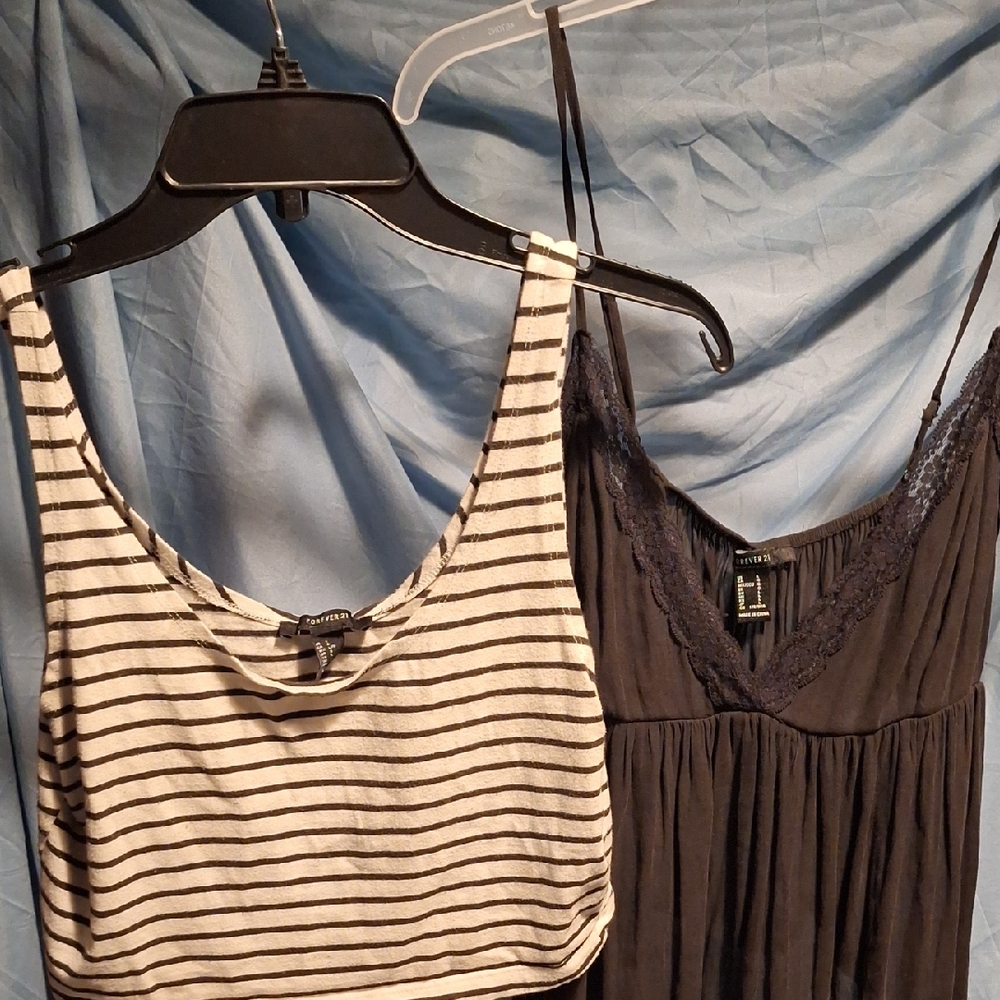 Forever 21 Black Lace Trim Dress and Striped Tank W.4